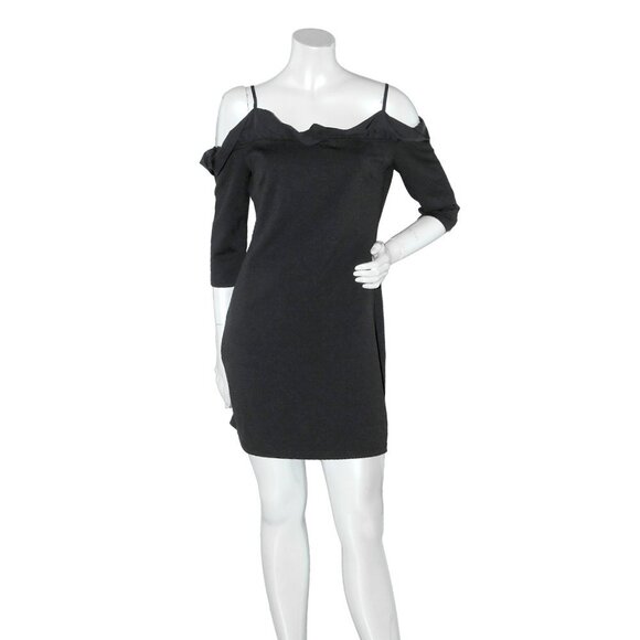 DO+BE Off Shoulder Dress Ruffle Neckline Stretch Knee Length Fancy Party Black - Picture 2 of 9